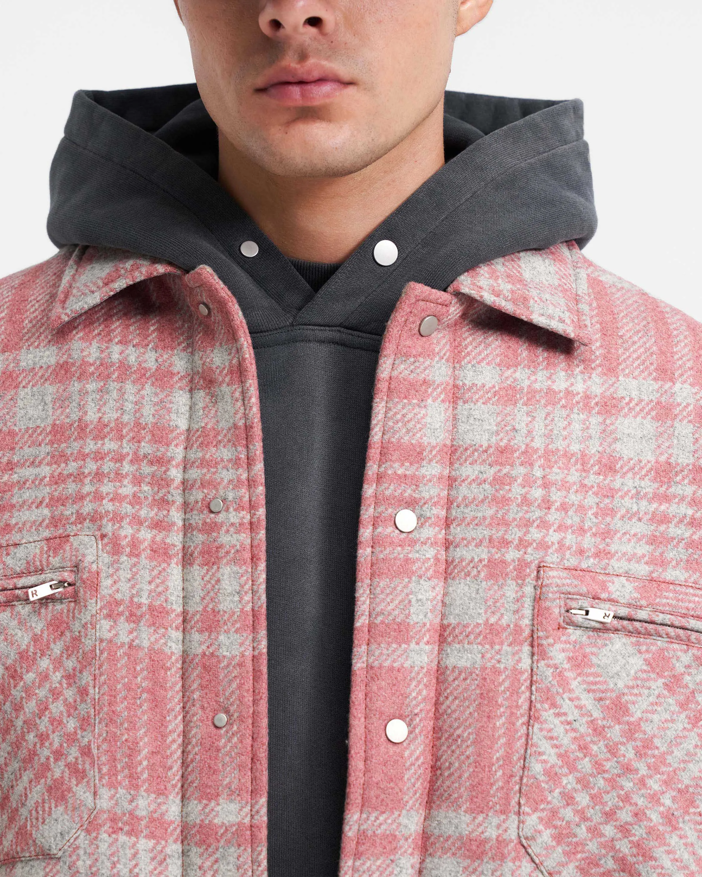 Quilted Flannel Shirt - Pink Grey Check