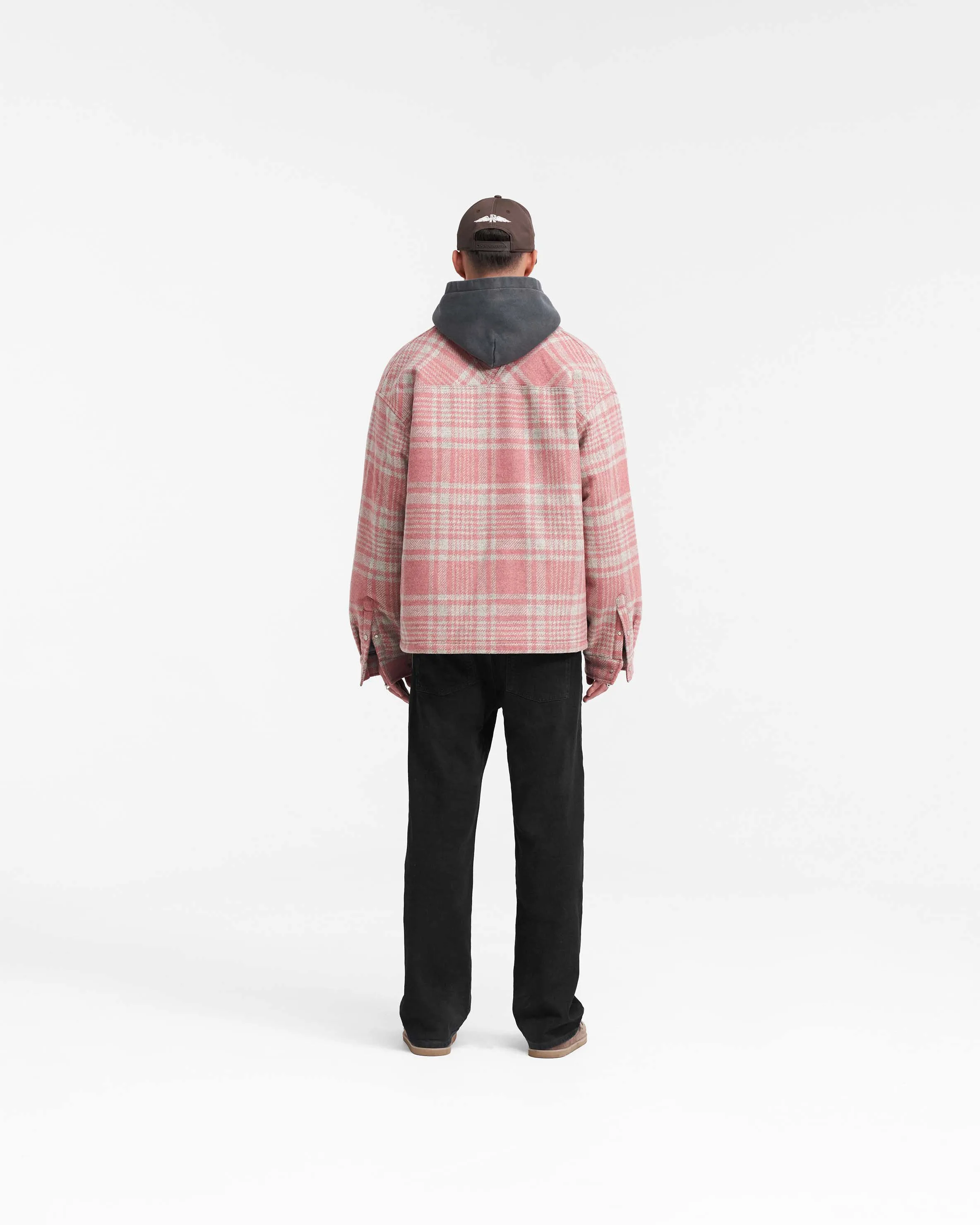 Quilted Flannel Shirt - Pink Grey Check