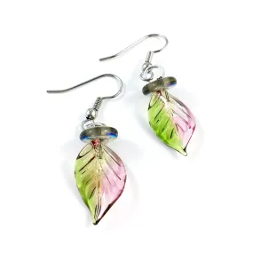 "Twisted Leaf" Earrings (Light Pink/Green)