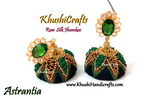 Raw silk Jhumkas in Black and green combination(Zardosi & Aari /Maggam work)!