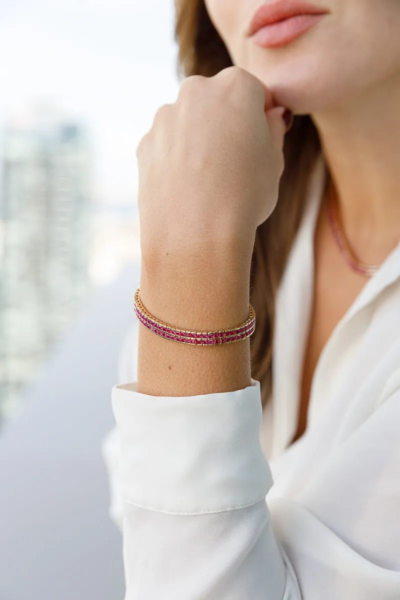 RUBY RED LUXURY PRINCESS CUT TENNIS BRACELET