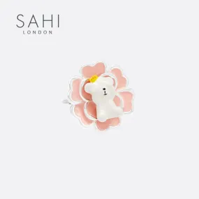 Sahi Gold Enameled Round Camellia Bear Ring