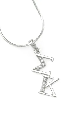 Sigma Kappa Sterling Silver Diagonal Lavaliere with Simulated Diamonds