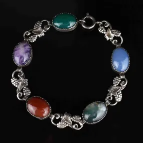 Silver Grape Leaf Arts and Crafts Agate Bracelet