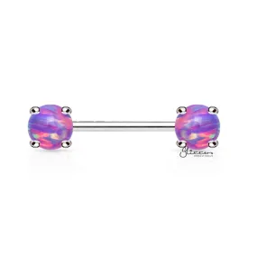 Surgical Steel Nipple Barbells with Prong Set Opal Ends - Opal Purple