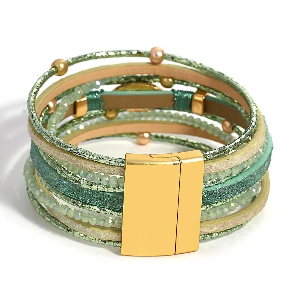 'Talei' Charm and Beads Cuff Bracelet - green