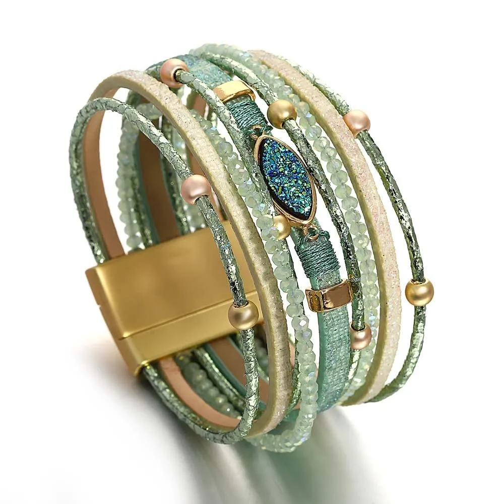 'Talei' Charm and Beads Cuff Bracelet - green