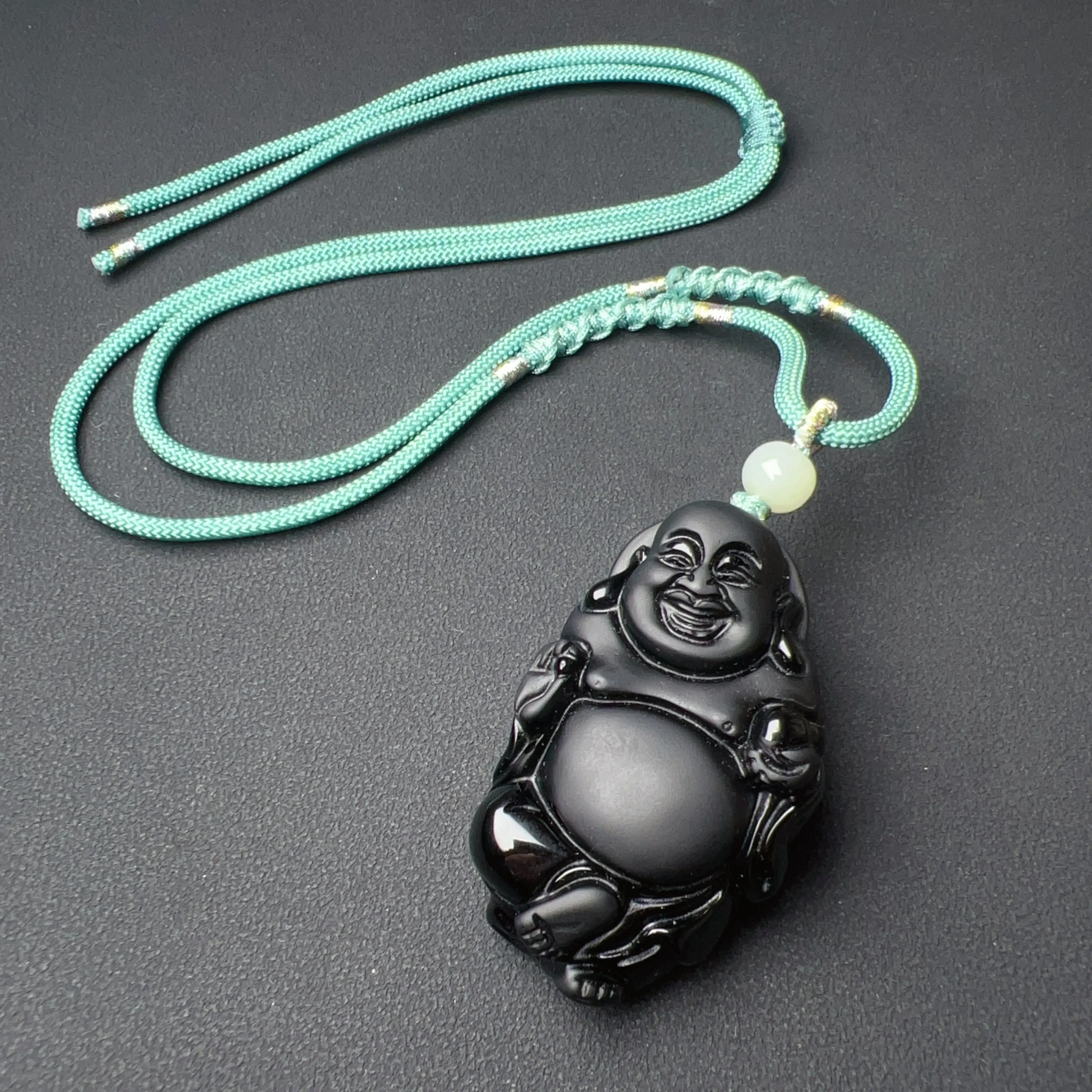 Top-grade Black Obsidian Buddha Pendant Protection Necklace | Handmade Root Chakra Healing Jewelry