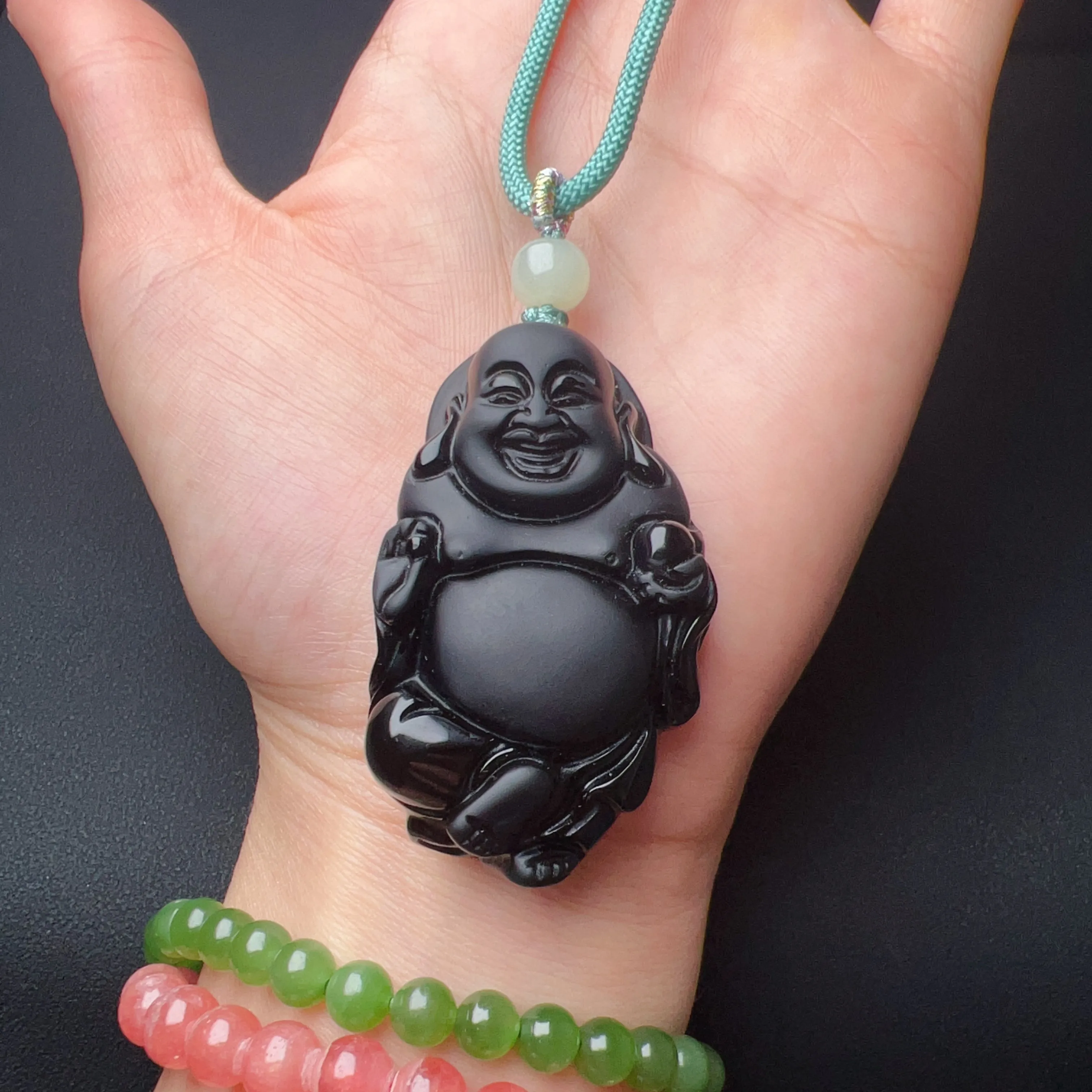 Top-grade Black Obsidian Buddha Pendant Protection Necklace | Handmade Root Chakra Healing Jewelry