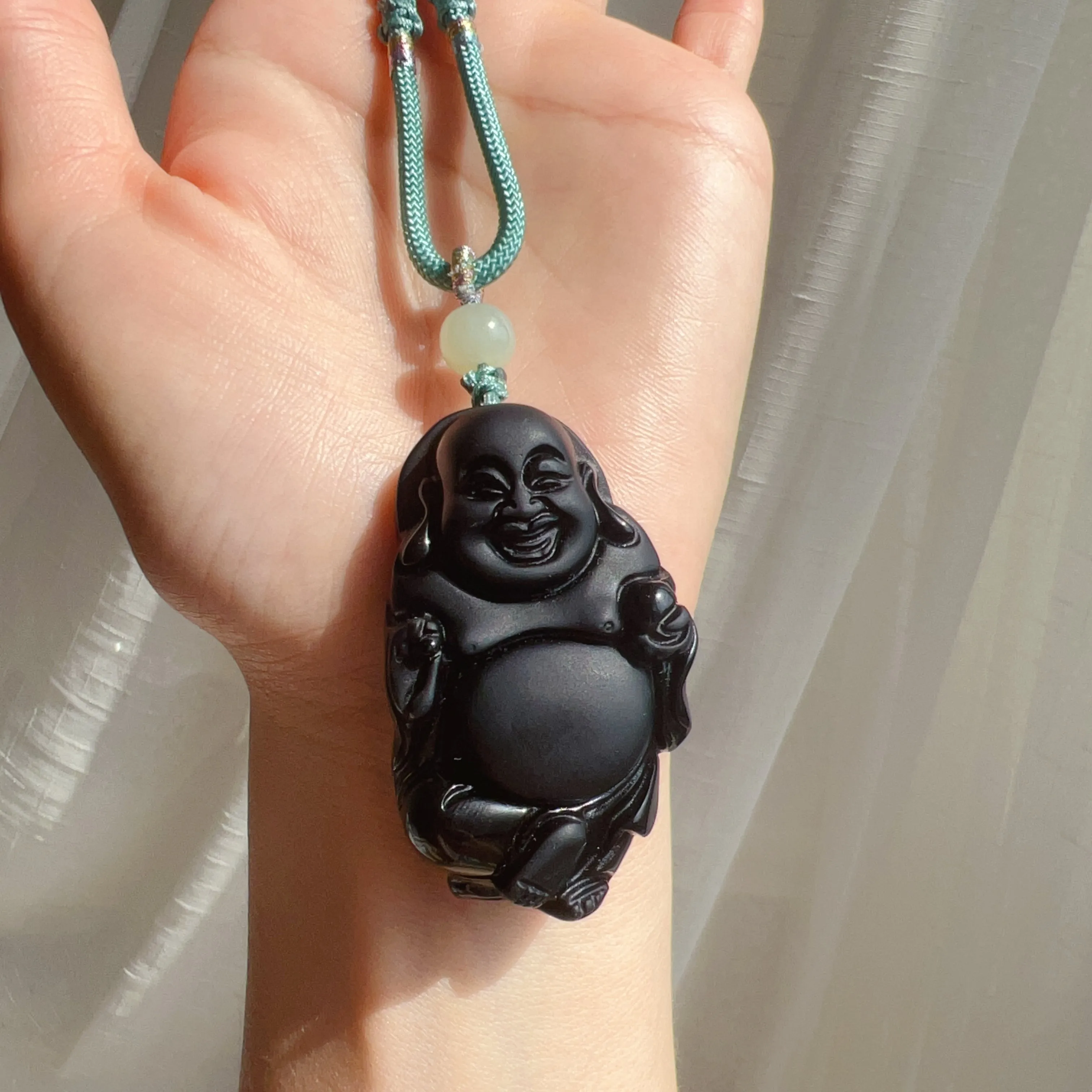 Top-grade Black Obsidian Buddha Pendant Protection Necklace | Handmade Root Chakra Healing Jewelry