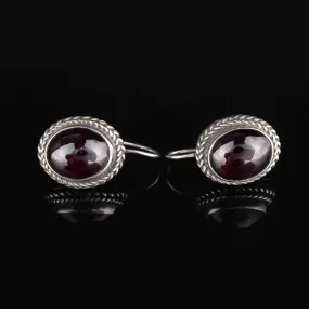 Vintage Amethyst Cabochon Silver Rope Earrings