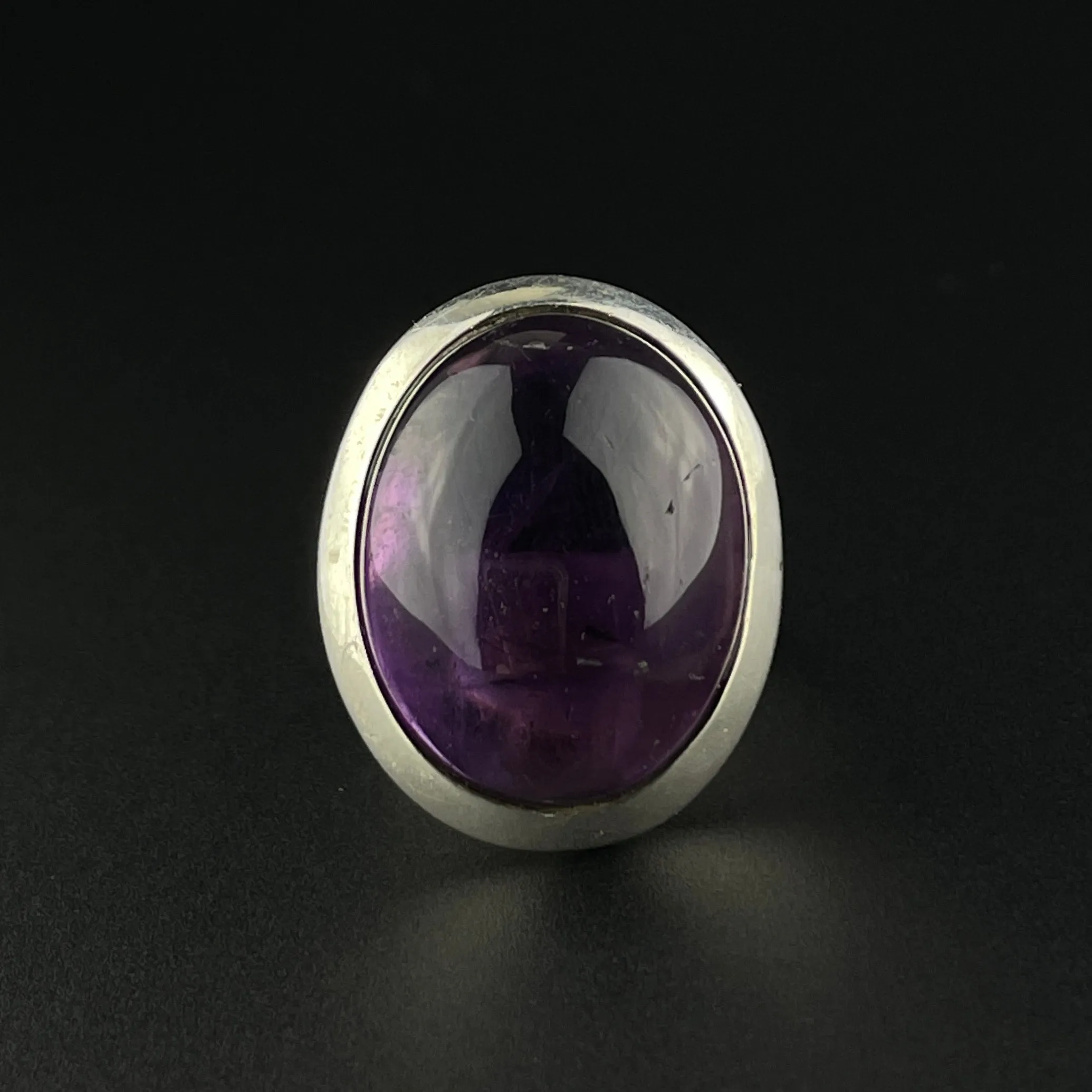 Vintage Amethyst Cabochon Silver Statement Ring, Sz 6 3/4