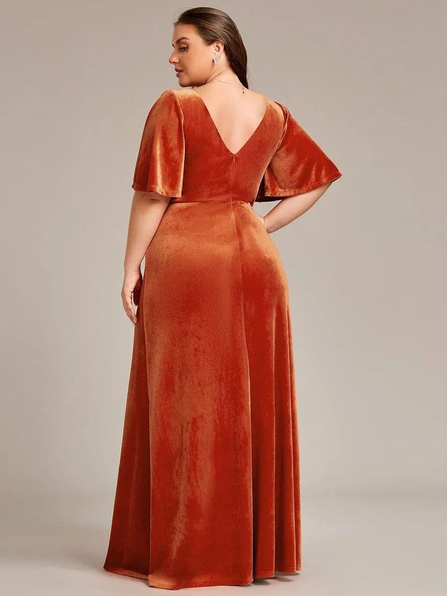 Vintage Plus Size Velvet Maxi Evening Dress