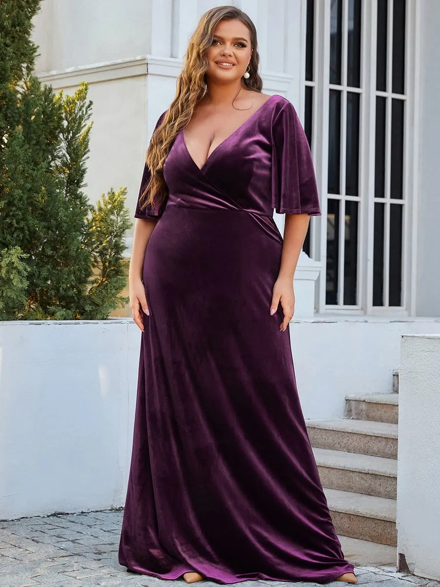 Vintage Plus Size Velvet Maxi Evening Dress