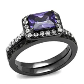 WildKlass Stainless Steel Ring IP Light Black (IP Gun) Women AAA Grade CZ Tanzanite