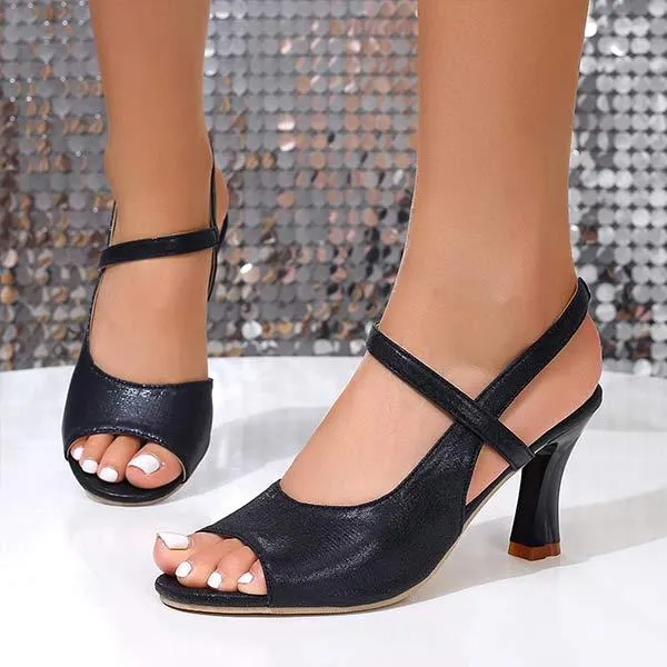 Women's Black Open-Toe Ankle Strap High Heel Sandals 70469888C