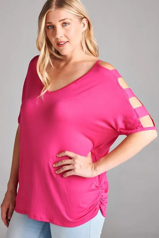 Womens Cold Shoulder Shirt Solid Pink Plus Sizes 1xl/2xl/3xl