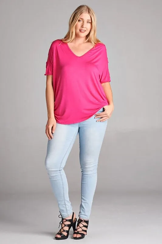 Womens Cold Shoulder Shirt Solid Pink Plus Sizes 1xl/2xl/3xl