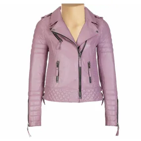 Women’s Pink Quilted Biker Style Leather Jacket