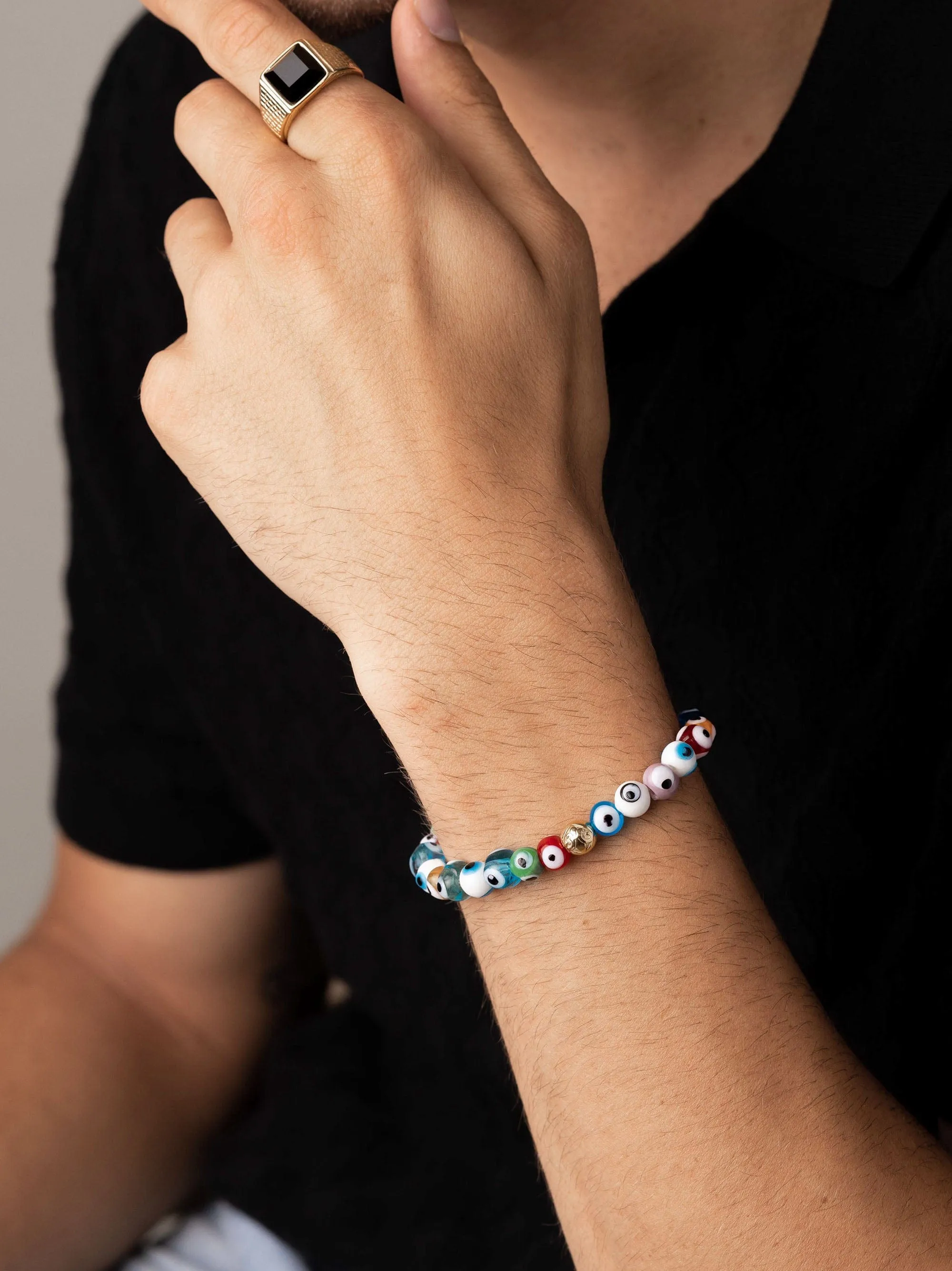 Wristband with Evil Eye Glass Beads